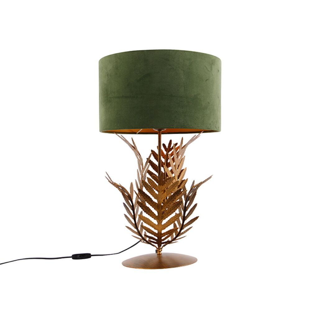 tafellampen Vintage tafellamp goud met velours kap groen 35 cm Botanica StaalStof Groen Ben jij helemaal thuis in de botanische of vintage Dan mag deze niet aan