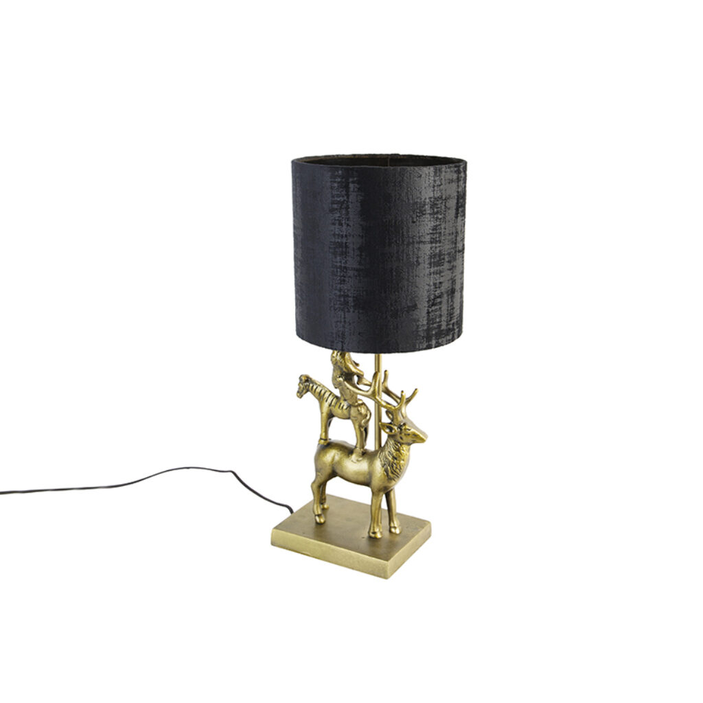 tafellampen Vintage tafellamp messing met kap zwart 20 cm Animal Hjort Tre AluminiumStofStaal Zwart Breng een beetje natuur in huis onze Tre. stijl maar stoere