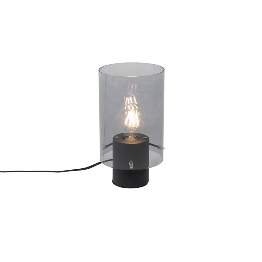 tafellampen Vintage tafellamp zwart met smoke glas Vidra GlasStaal Zwart Hoe leuk is deze De combinatie van het en de zwarte voet geeft lamp een stoere