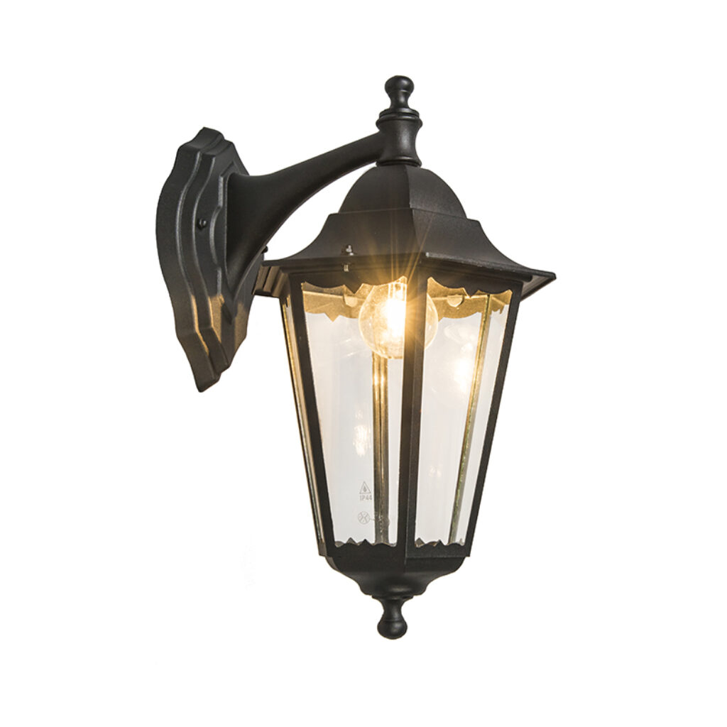 tuinlantaarns Klassieke buiten wandlantaarn zwart IP44 New Orleans down AluminiumGlas Zwart Klassiek en tijdloze buitenlantaarn. Uiterst geschikt als