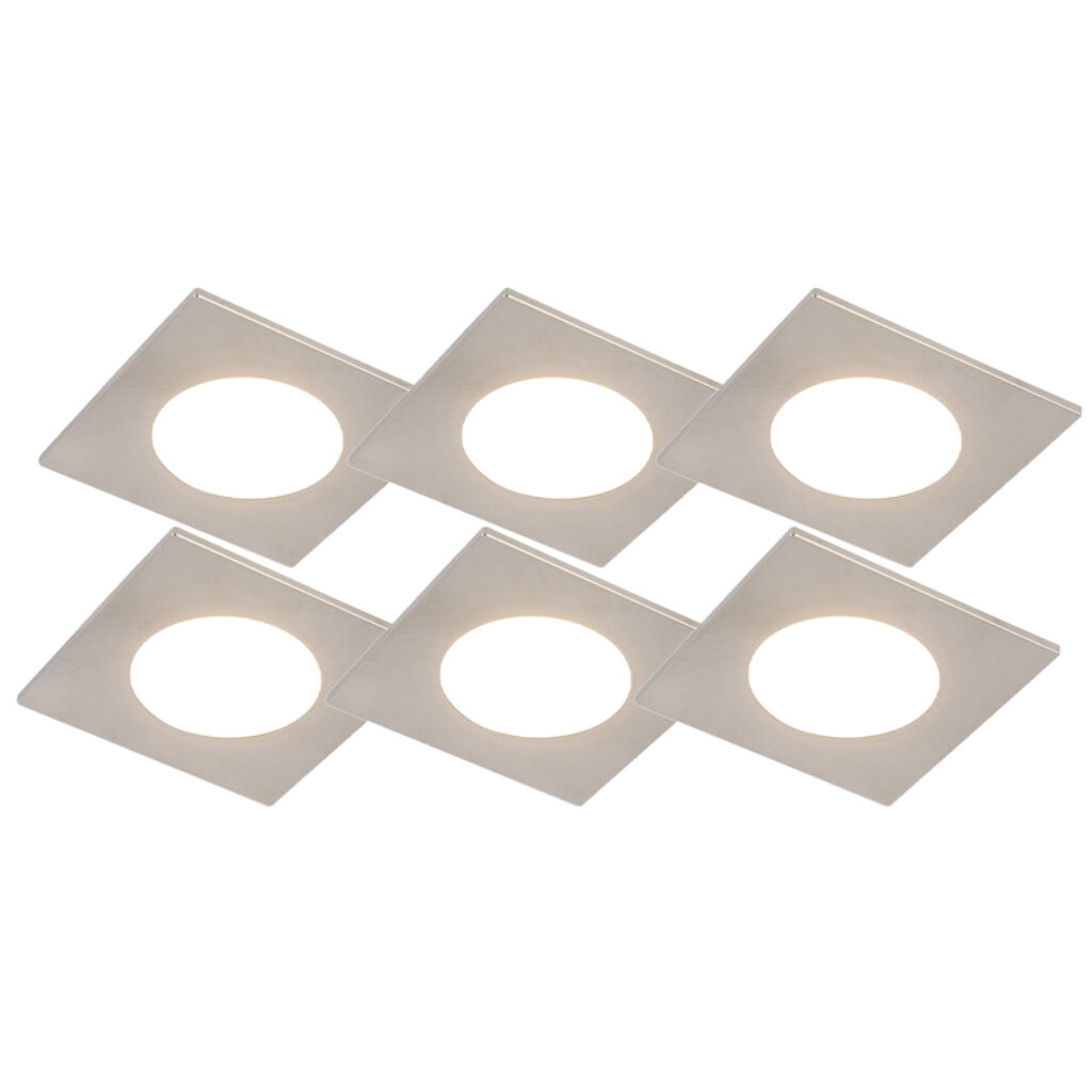 tuinspots Set van 6 inbouwspots staal incl. LED dimbaar IP65 Simply Kunststof Staal Moderne geschikt voor in de badkamer en buiten. Ze kunnen dankzij 65 prima