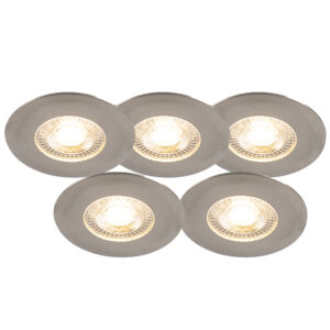 tuinspots Set van 5 inbouwspots zilver dimbaar Ulo Kunststof Zilver is een tijdloze moderne inbouwspot die perfect past in de woonkamer slaapkamer of eetkamer.