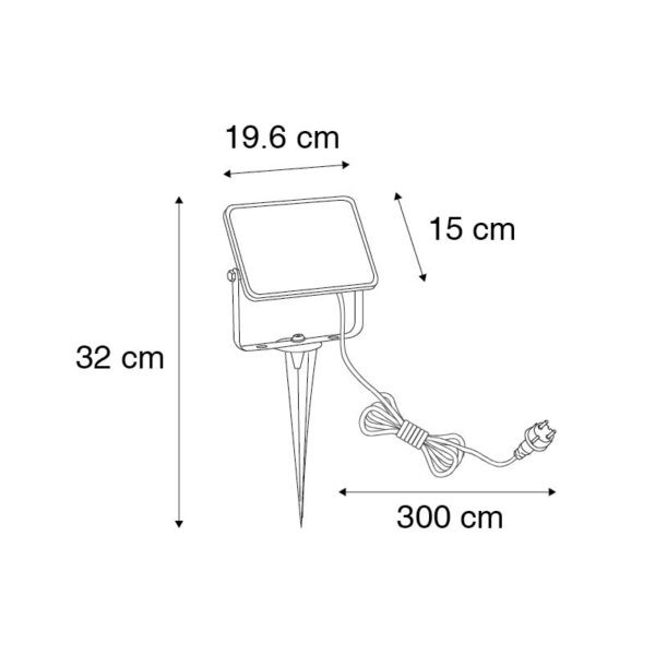 Straler zwart 19 cm incl. LED met grondpin IP65 - Klaas - Afbeelding 3