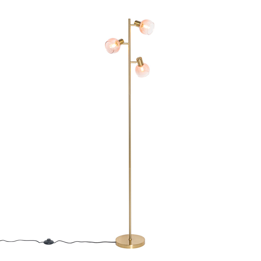 vloerlampen Art Deco vloerlamp goud met roze glas Vidro StaalGlas Roze Simpel maar toch dat is deze vloerlamp. gemaakt van staal en afgewerkt in het De heeft