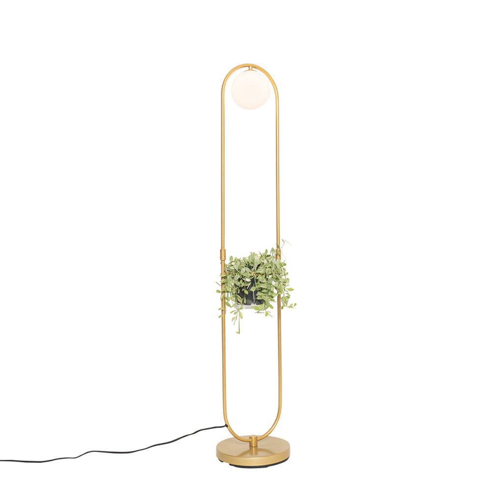 vloerlampen Art deco vloerlamp goud met wit glas Isabella StaalGlas Haal een echte eyecatcher in huis deze Isabella. Deze is gemaakt van staal en afgewerkt de