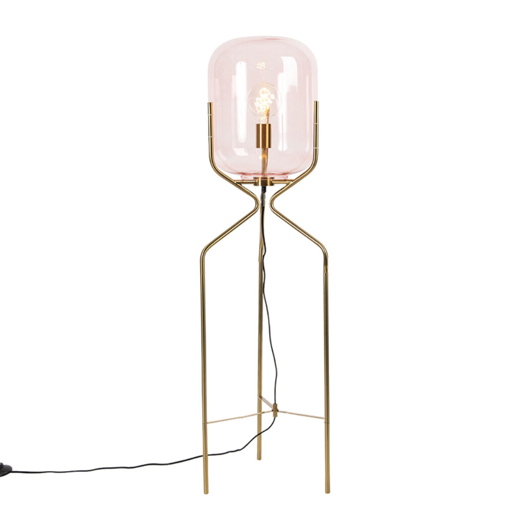 vloerlampen Art Deco vloerlamp messing met roze glas Bliss GlasStaal Roze Fleur je interieur op onze vrolijke vloerlamp. Deze lamp is afgewerkt lichtroze en