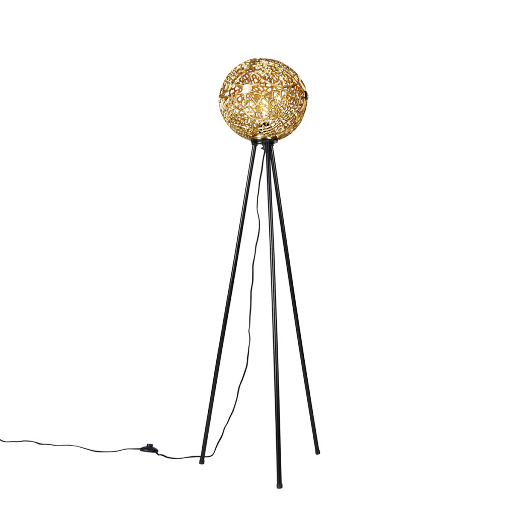 vloerlampen Art deco vloerlamp tripod goud Maro AluminiumStaal Zoek jij een mooie die jouw interieur leuke twist gaat Dan is deze lamp echt iets voor Hij heeft