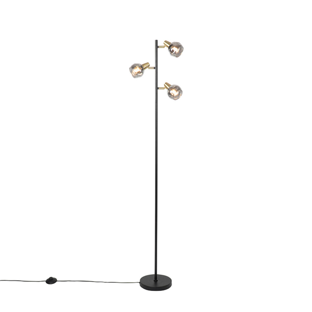 vloerlampen Art deco vloerlamp zwart en goud met smoke glas Vidro StaalGlas De perfecte balans tussen subtiel afwerking in zorgt voor een mooi lichteffect de