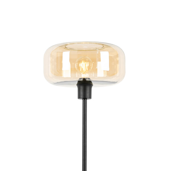 Art deco vloerlamp zwart met amber glas - Bizle - Afbeelding 2