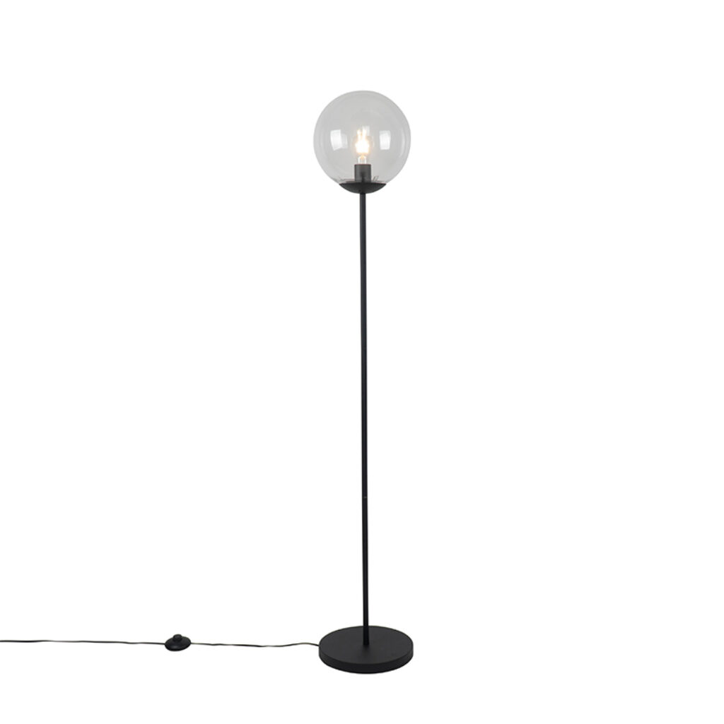 vloerlampen Art deco vloerlamp zwart met helder glas Pallon GlasStaal Transparant Haal een leuke Deco sfeer in huis deze Mezzi vloerlamp. Hij is afgewerkt