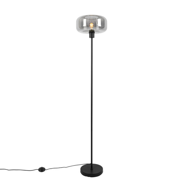 vloerlampen Art deco vloerlamp zwart met smoke glas Bizle GlasStaal Grijs