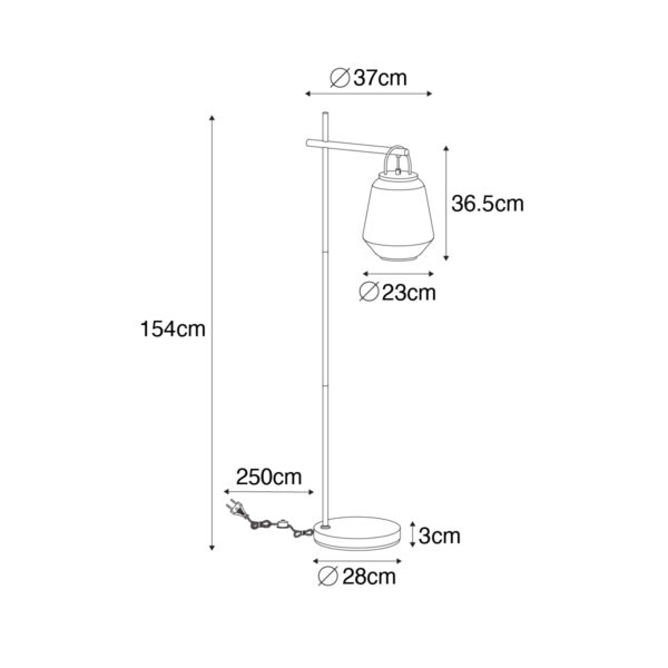 Art deco vloerlamp zwart met smoke glas - Kevin - Afbeelding 3