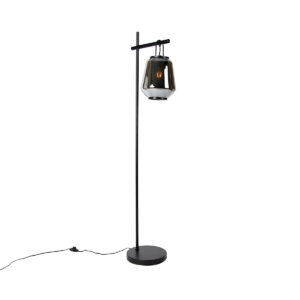 vloerlampen Art deco vloerlamp zwart met smoke glas Kevin GlasStaal Grijs Het is bijna kunst deze art vloerlamp. Prachtig voor elke ruimte waar je nog wel een