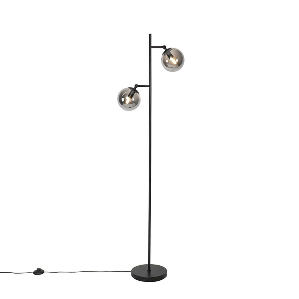 vloerlampen Art Deco vloerlamp zwart met smoke glas Pallon GlasStaal Zilver Hoe gaaf is deze van de Deze lamp perfect om je woonkamer eetkamer of slaapkamer