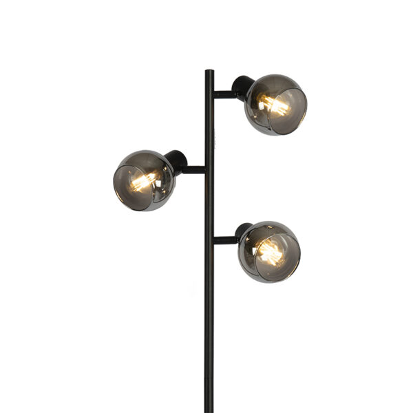 Art Deco vloerlamp zwart 3-lichts met smoke glas - Vidro - Afbeelding 2
