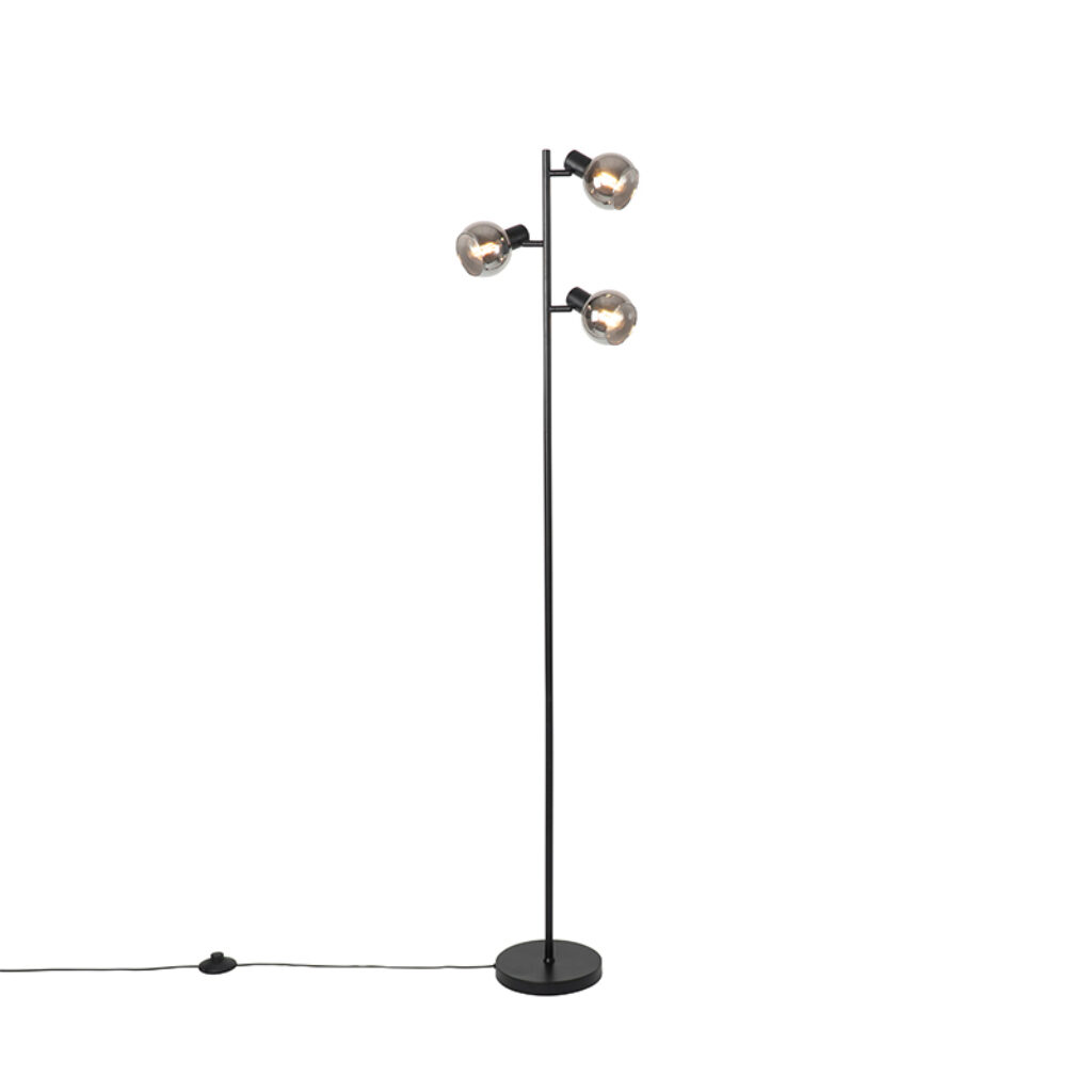 vloerlampen Art Deco vloerlamp zwart met smoke glas Vidro StaalGlas Zwart De perfecte balans tussen subtiel en afwerking in zorgt voor een mooi lichteffect de