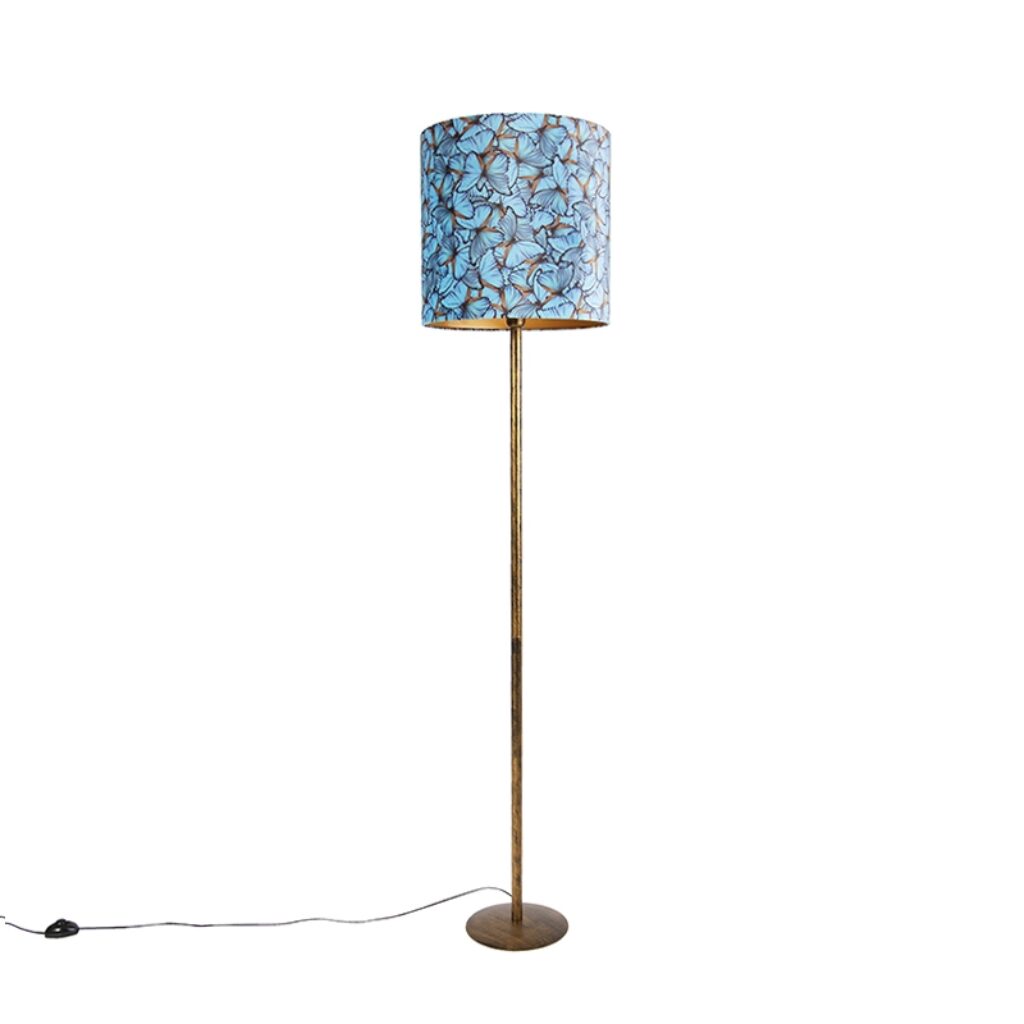 vloerlampen Botanische vloerlamp goud met vlinderdessin kap 40 cm Simplo StofStaal Blauw Een prachtige deze Hij hoort volledig thuis in een of vintage woonstijl