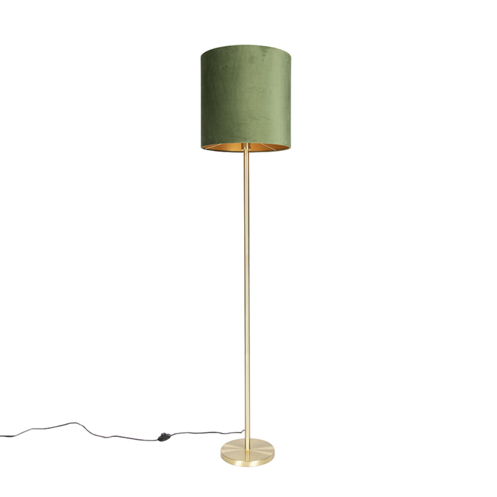 vloerlampen Botanische vloerlamp messing met groene kap 40 cm Simplo StaalStof Groen Dit is een echte eyecatcher in huis. Deze velours past perfect de vintage