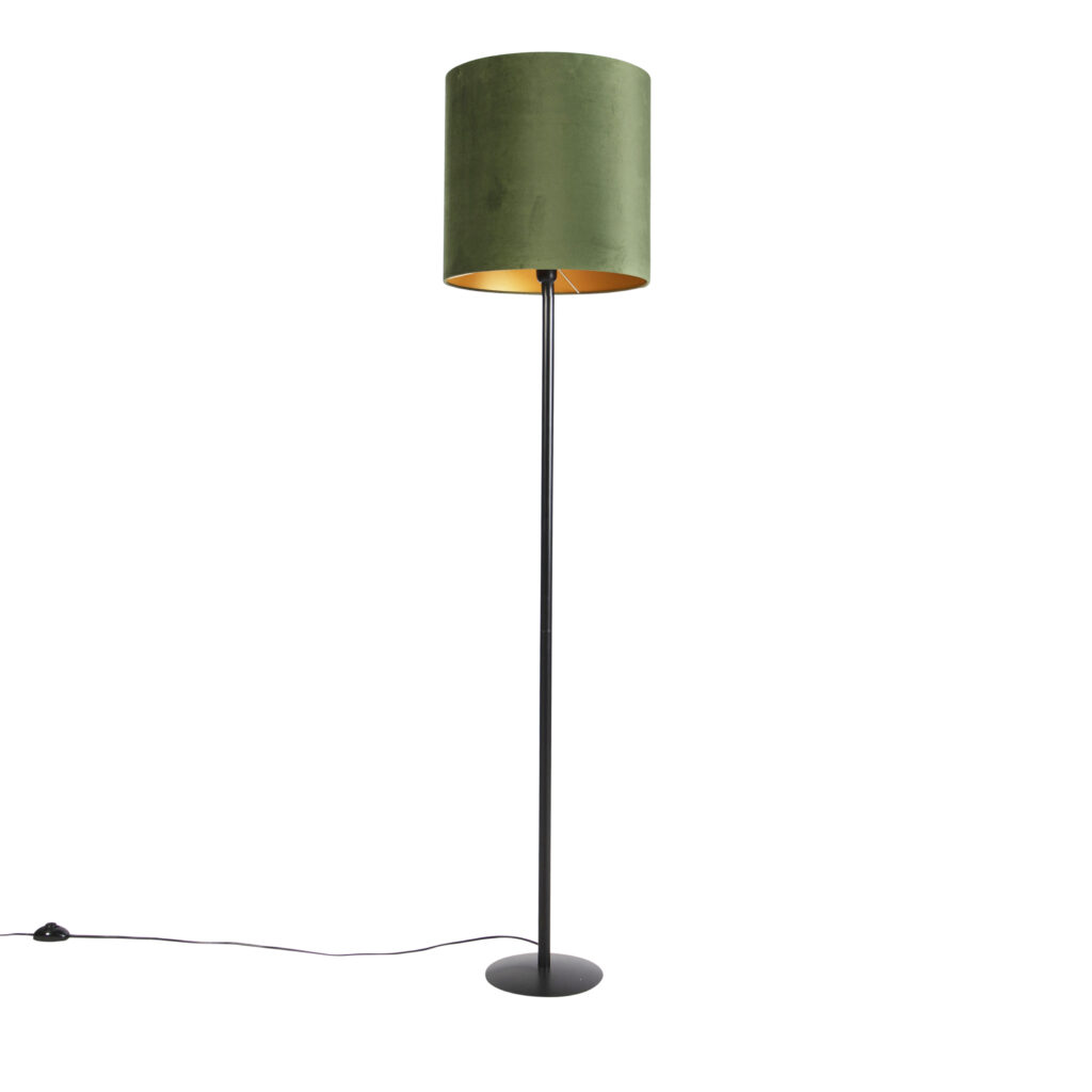 vloerlampen Botanische vloerlamp zwart met groene kap 40 cm Simplo StofStaal Groen Dit is een echte eyecatcher in huis. Een moderne afgewerkt metaal mos velours