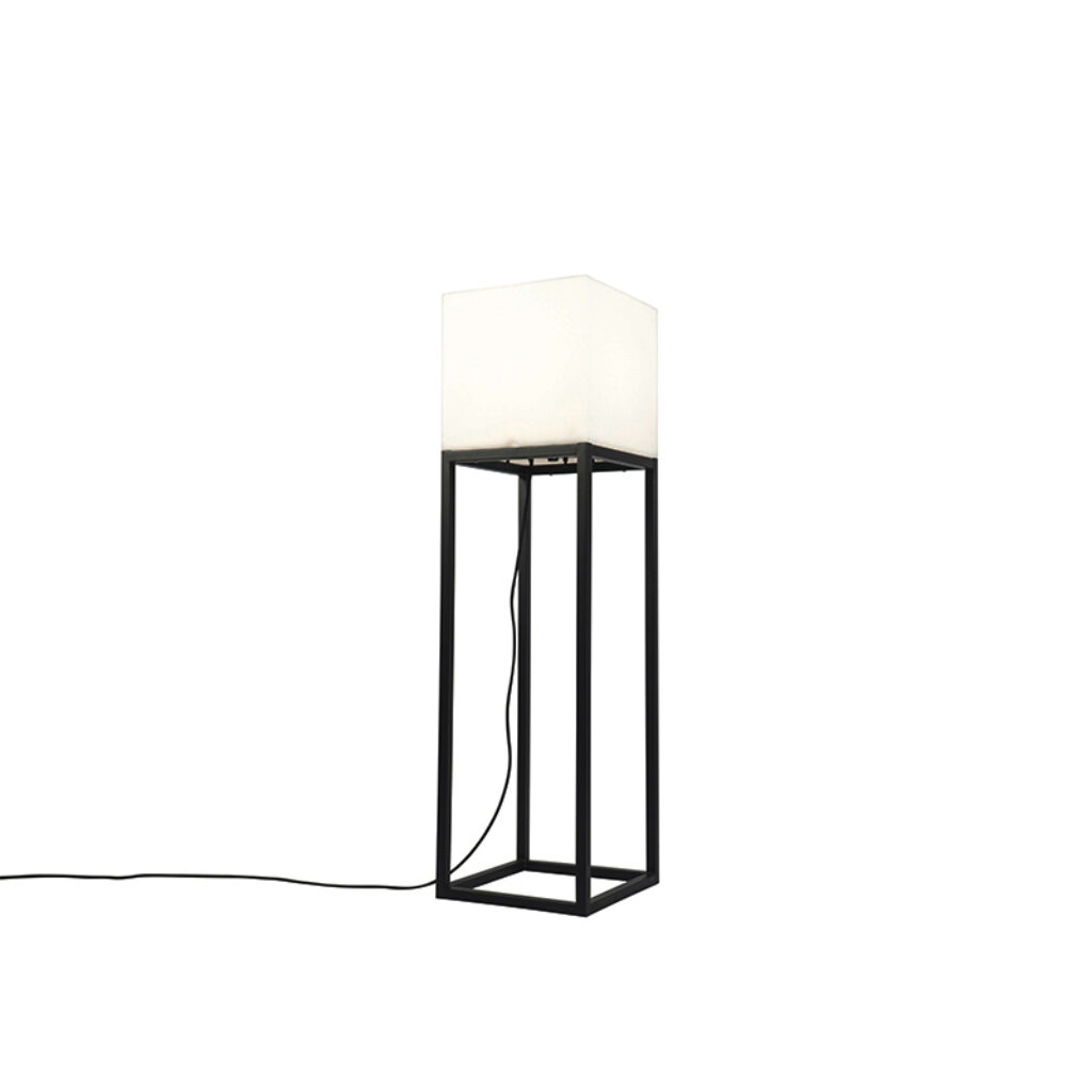 vloerlampen Buiten vloerlamp zwart IP44 met witte kap vierkant Virginia StaalKunststofAluminium Zwart De vierkante is een echt designstuk voor in jouw tuin.In