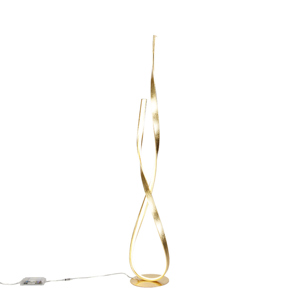 vloerlampen Design vloerlamp goud incl. LED en dimmer Belinda AluminiumStaal Een mooie stukje design voor in huis is nooit daar een goed voorbeeld van. Met haar