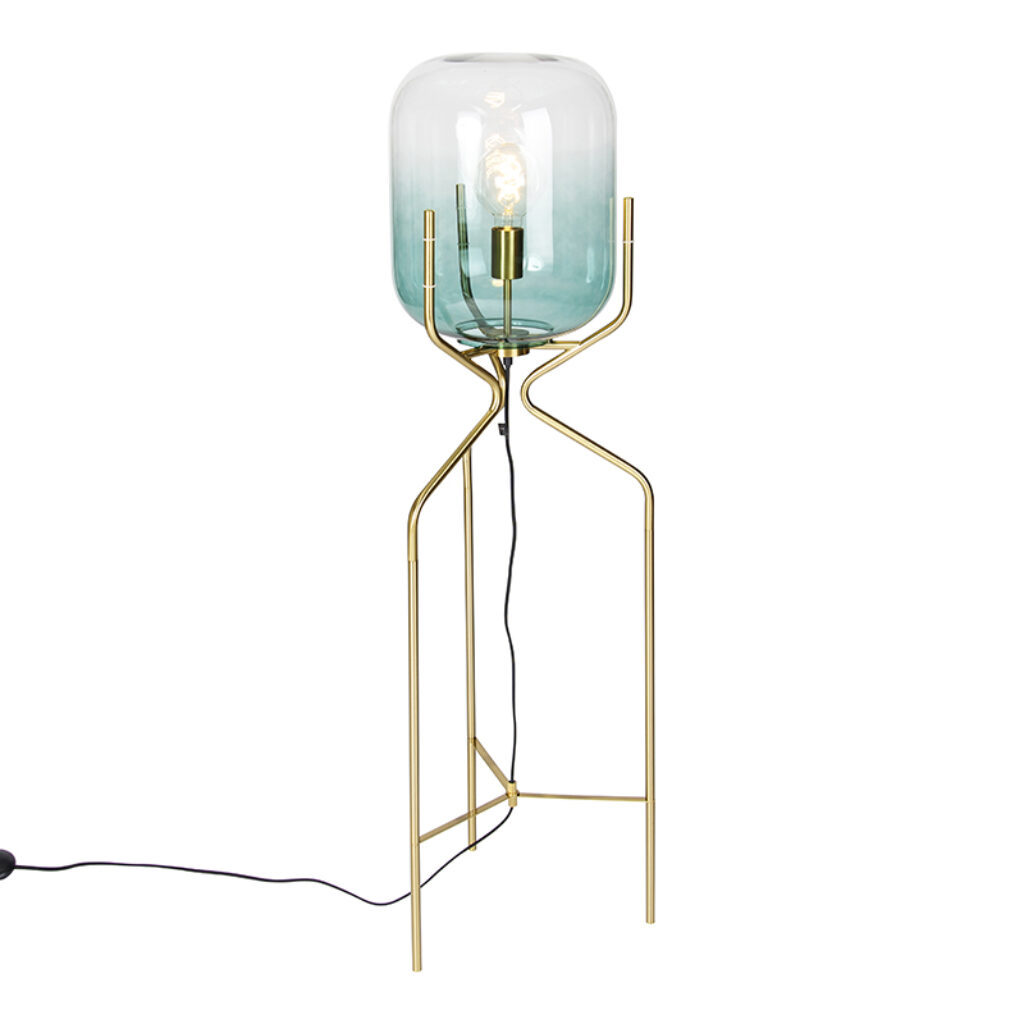 vloerlampen Design vloerlamp goud met groen glas Bliss GlasStaal Groen Haal een echt designstuk in huis deze vloerlamp. Deze is gemaakt van staal glazen kap