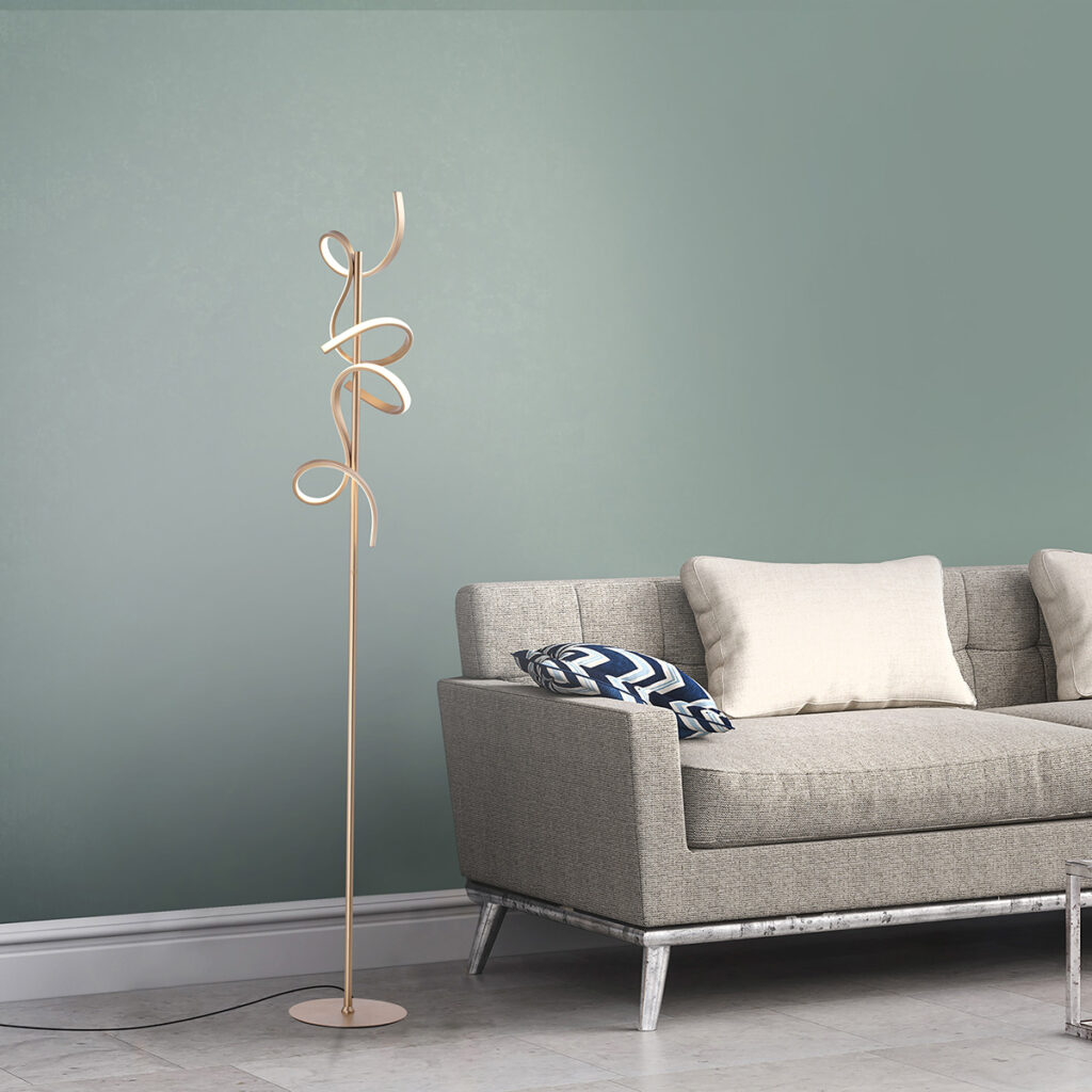 vloerlampen Design vloerlamp messing incl. LED en dimmer Krisscross