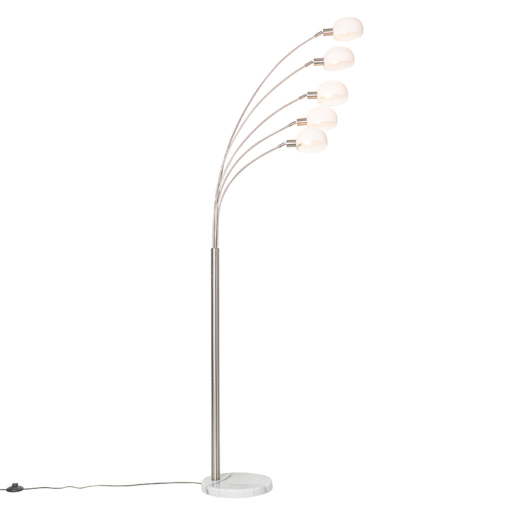 vloerlampen Design vloerlamp staal met opaal glas Sixties Marmo MarmerStaalKunststof Wit Deze moderne past perfect in een design interieur. Hij is gemaakt van