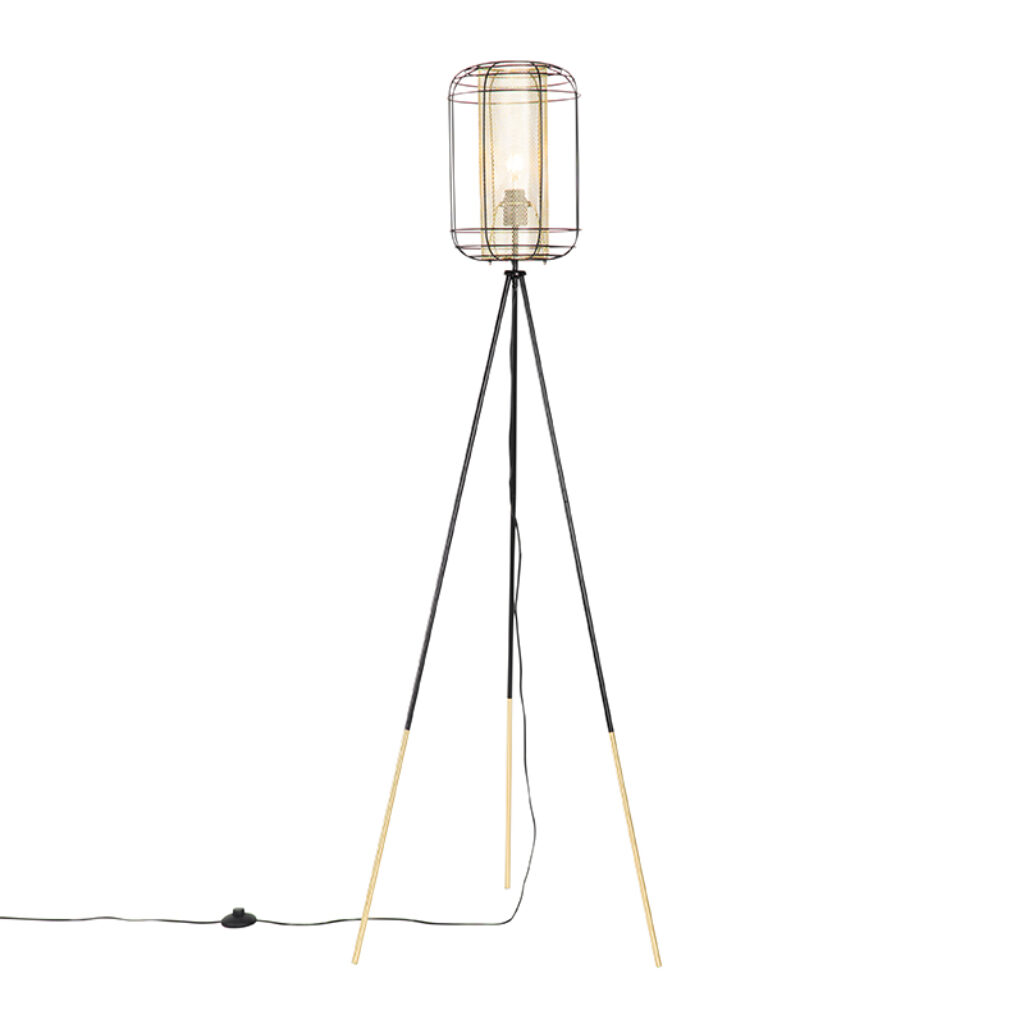 vloerlampen Design vloerlamp tripod zwart met goud Gaze Staal Zwart is een prachtige geschikt voor alle of werkruimtes. Deze designlamp gemaakt van staal
