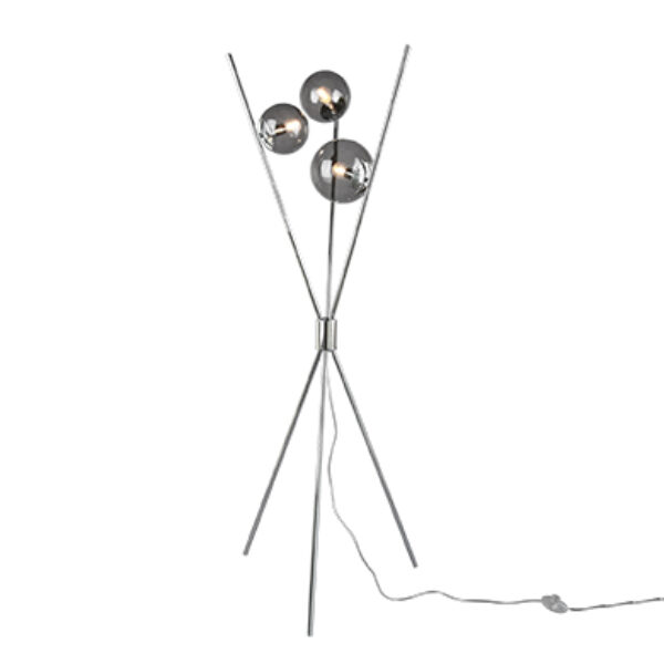 vloerlampen Design vloerlamp zilver met smoke glas Stino StaalGlas Zilver is een design die zich kenmerkt door zijn tipod poten. De lamp gemaakt van staal en