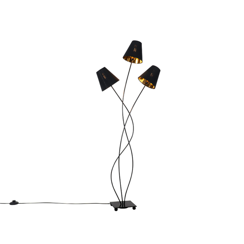 vloerlampen Design vloerlamp zwart met goud Melis StaalStof Zwart Wauw wat een toffe is Deze past perfect in modern of design interieur. De lichtpunten die om