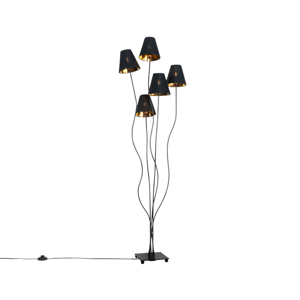 vloerlampen Design vloerlamp zwart met goud Melis StaalStof Zwart Wauw wat een toffe is Deze past perfect in modern of design interieur. De lichtpunten die om