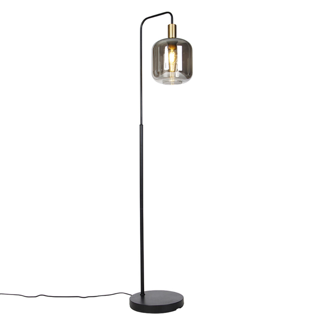 vloerlampen Design vloerlamp zwart met goud en smoke glas Zuzanna GlasStaal Wauw wat een mooie is Zijn glazen kap heeft effect dat zorgt voor meer warmte in de