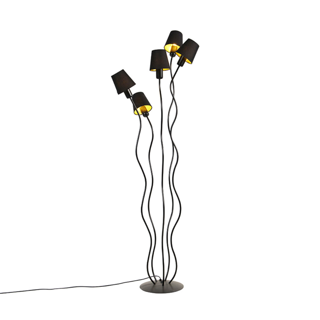 vloerlampen Design vloerlamp zwart met klemkap Wimme Staal Zwart Praktisch perfect passend binnen een design onze Afgewerkt in tijdloos en gemaakt van staal. De