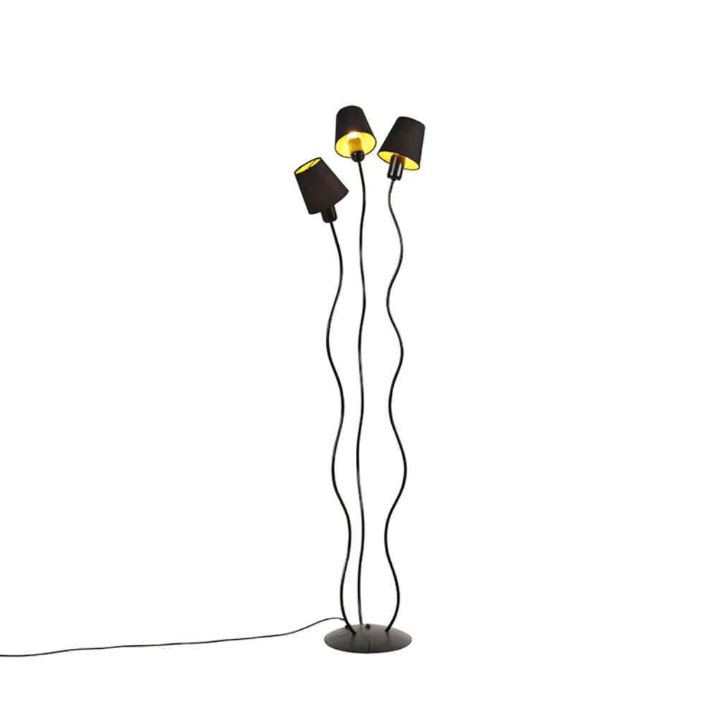 vloerlampen Design vloerlamp zwart met klemkappen Wimme StaalStof Zwart Praktisch perfect passend binnen een design onze Afgewerkt in tijdloos en gemaakt van