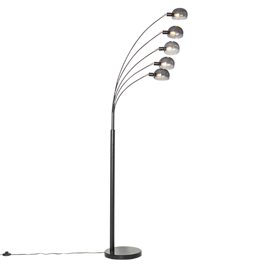 vloerlampen Design vloerlamp zwart met smoke glas Sixties Marmo GlasMarmerStaal Zwart Deze moderne past perfect in een design interieur. Hij is gemaakt van