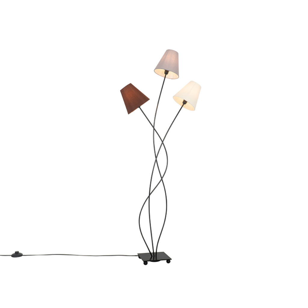 vloerlampen Design vloerlamp zwart met stoffen kappen Melis StaalStof Wit Fleur je interieur op Melis. Door zijn mooie vormgeving past de het beste in een