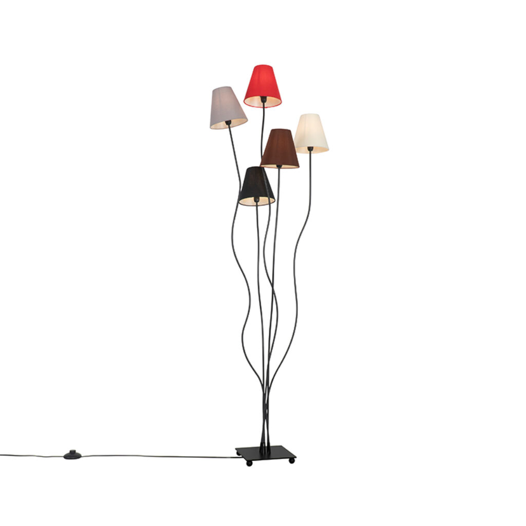 vloerlampen Design vloerlamp zwart met stoffen kappen Melis StaalStof Wit Fleur je interieur op Melis. Door zijn mooie vormgeving past de het beste in een