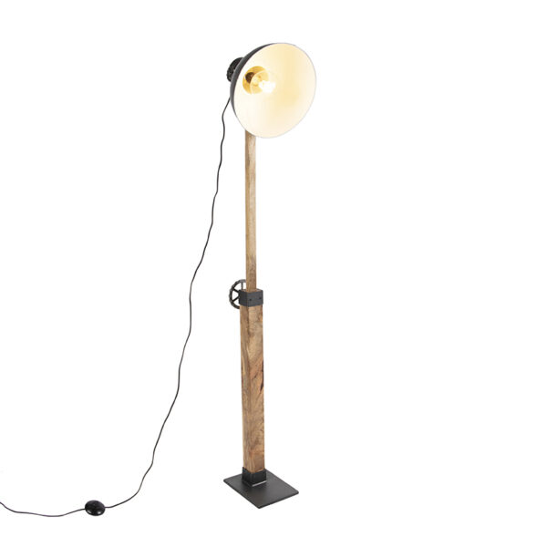 vloerlampen Industriele vloerlamp donkergrijs met mango hout Mangoes HoutStaal Donkergrijs Deze is een stoere in hoogte verstelbaar zwarte kap en afgewerkt hout