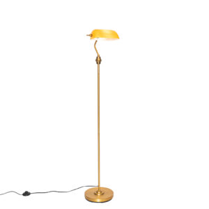 vloerlampen Klassieke notaris vloerlamp brons met amber glas Banker StaalGlas Geel Met deze haal je een echte klassieker in huis. Door te gaan voor versie het