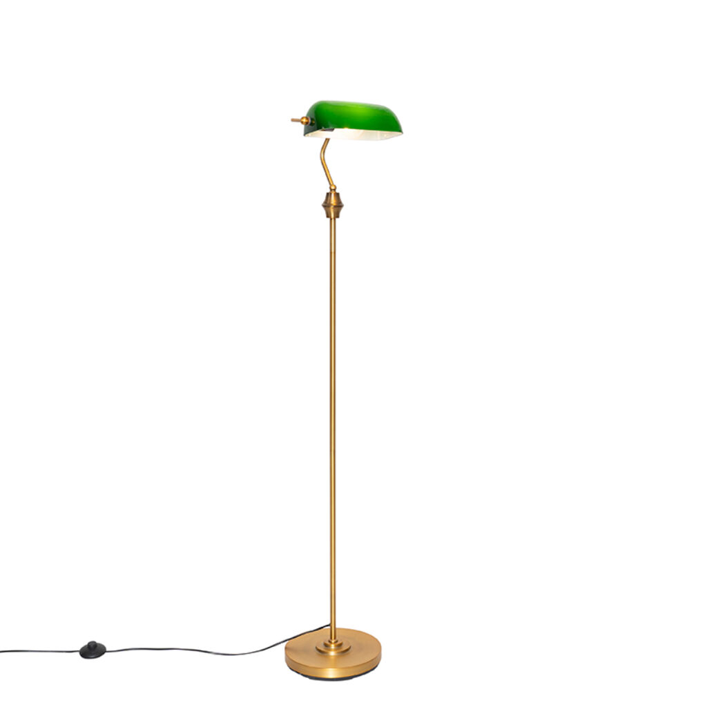 vloerlampen Klassieke notaris vloerlamp brons met groen glas Banker StaalGlas Groen Met deze haal je een echte klassieker in huis. Door te gaan voor versie het