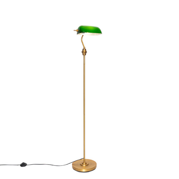 vloerlampen Klassieke notaris vloerlamp brons met groen glas Banker StaalGlas Groen Met deze haal je een echte klassieker in huis. Door te gaan voor versie het
