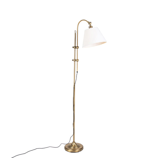 vloerlampen Klassieke vloerlamp brons met witte kap Ashley StofStaal Brons Deze is echt een pareltje. Het armatuur bronskleurig en hij wordt afgewerkt wat deze