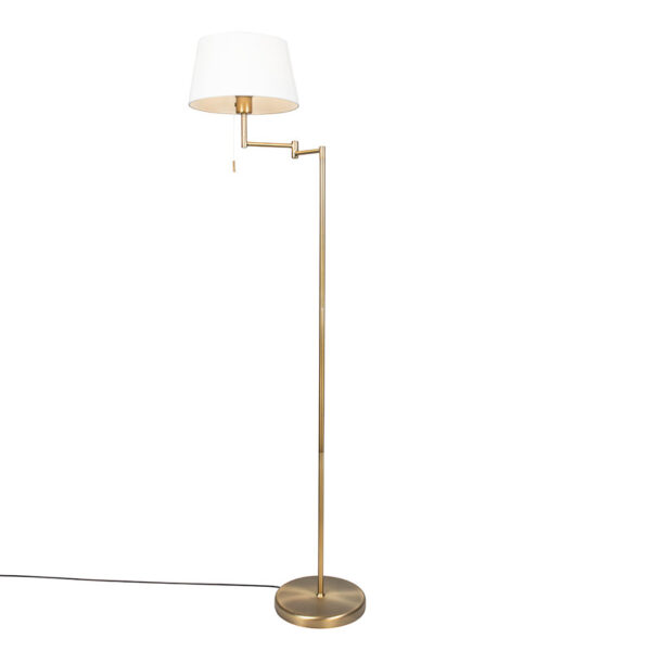 vloerlampen Klassieke vloerlamp brons met witte kap verstelbaar Ladas Fix StofStaal Brons Een klassieke is de Ladas. Door het strakke frame en bronze kleur