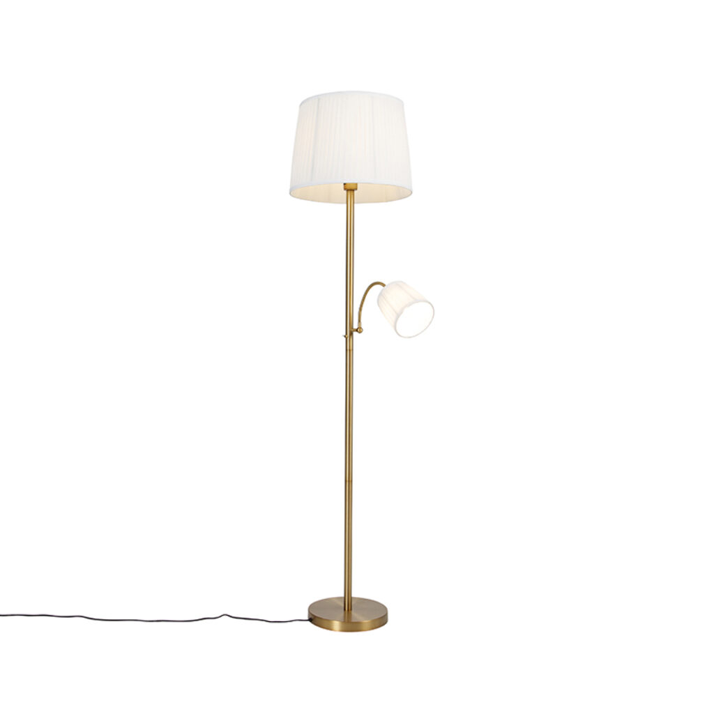 vloerlampen Klassieke vloerlamp brons stoffen kap wit met leeslamp Retro StaalStof Brons Ben je op zoek naar een blikvanger voor in Dan is wat Zijn bronzen voet