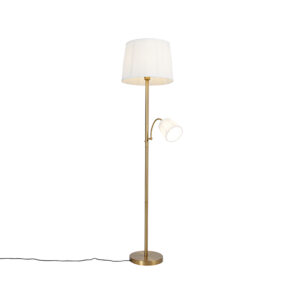 vloerlampen Klassieke vloerlamp brons stoffen kap wit met leeslamp Retro StaalStof Brons Ben je op zoek naar een blikvanger voor in Dan is wat Zijn bronzen voet