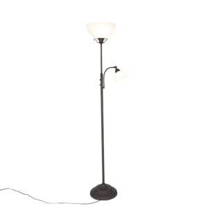 vloerlampen Klassieke vloerlamp bruin met leeslamp Dallas GlasStaal Roestbruin Je houdt van een landelijk ontwerp alle romantische en sierlijke details Wat