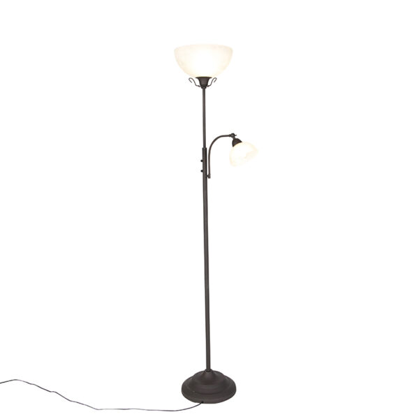 vloerlampen Klassieke vloerlamp bruin met leeslamp Dallas GlasStaal Roestbruin Je houdt van een landelijk ontwerp alle romantische en sierlijke details Wat