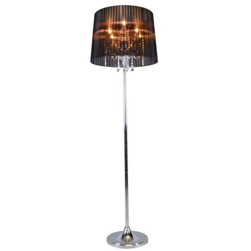vloerlampen Klassieke vloerlamp chroom met zwarte kap 5 GlasStofStaal Zwart Een klassiek ontwerp heeft 5. Royale als een soort van kroonluchter op standaard.