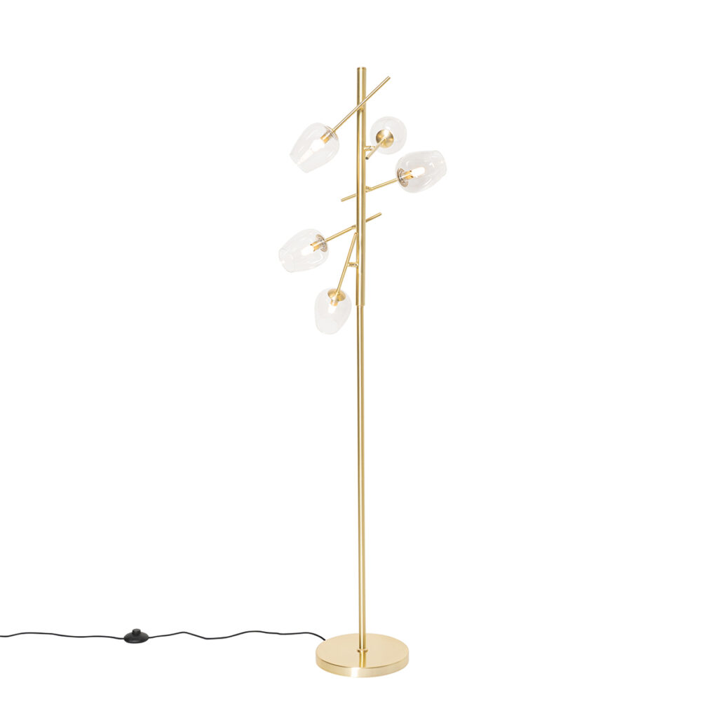 vloerlampen Klassieke vloerlamp goud met glas Elien StaalGlas Een stijlvol en uniek design deze klassieke lamp die een mooie afwerking heeft armatuur glazen